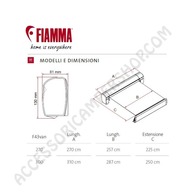 Tendalino Fiamma Arganello F43VAN 270 Deep Black | Accessoricampershop.com