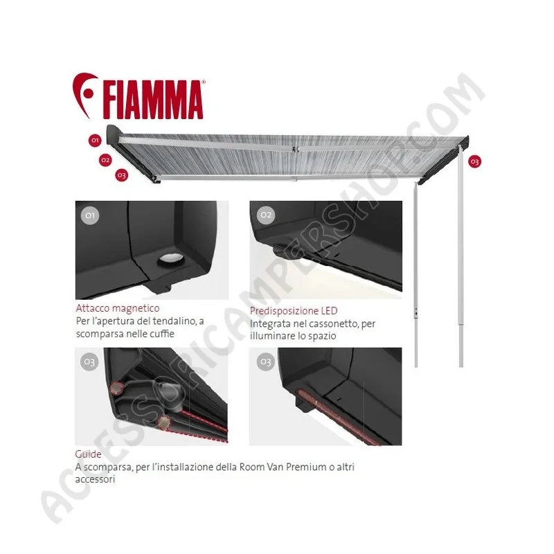 Tendalino Veranda Fiamma F43VAN 300 Deep Black | Accessoricampershop.com