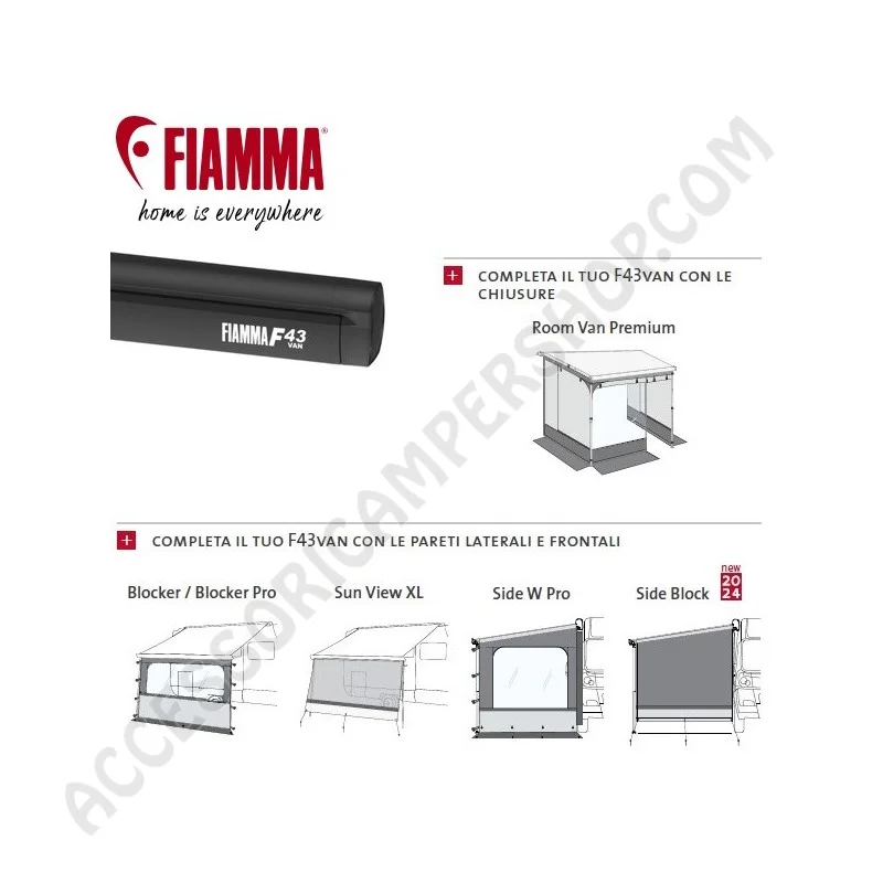 Tendalino Veranda Fiamma F43VAN 300 Deep Black | Accessoricampershop.com