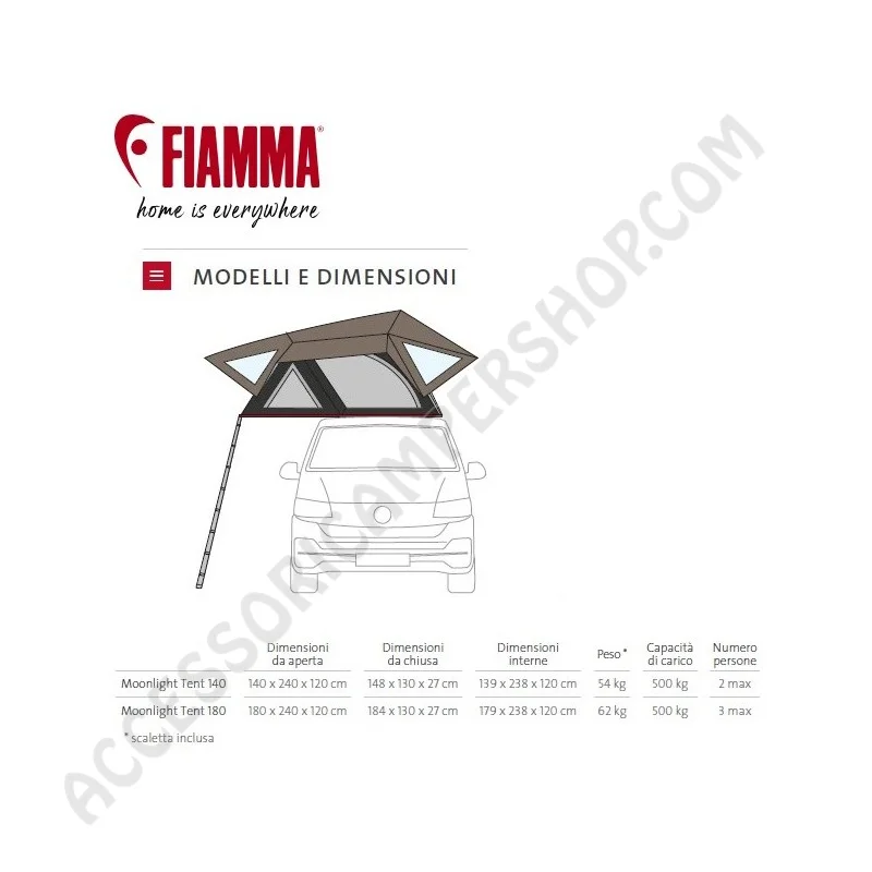 Tenda da tetto Moonlight Tent 140 Fiamma 2024 | Accessoricampershop.com