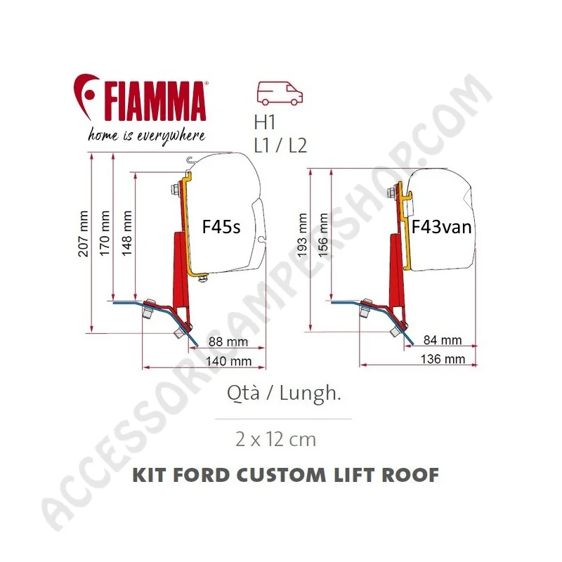 Kit Ford Custom Lift Roof per Tendalini Fiamma | Accessoricampershop.com