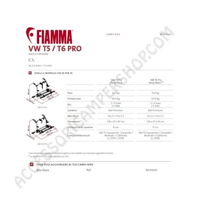 Porta-bici Fiamma Carry-Bike VW T6 Pro Deep Black | Accessoricampershop.com