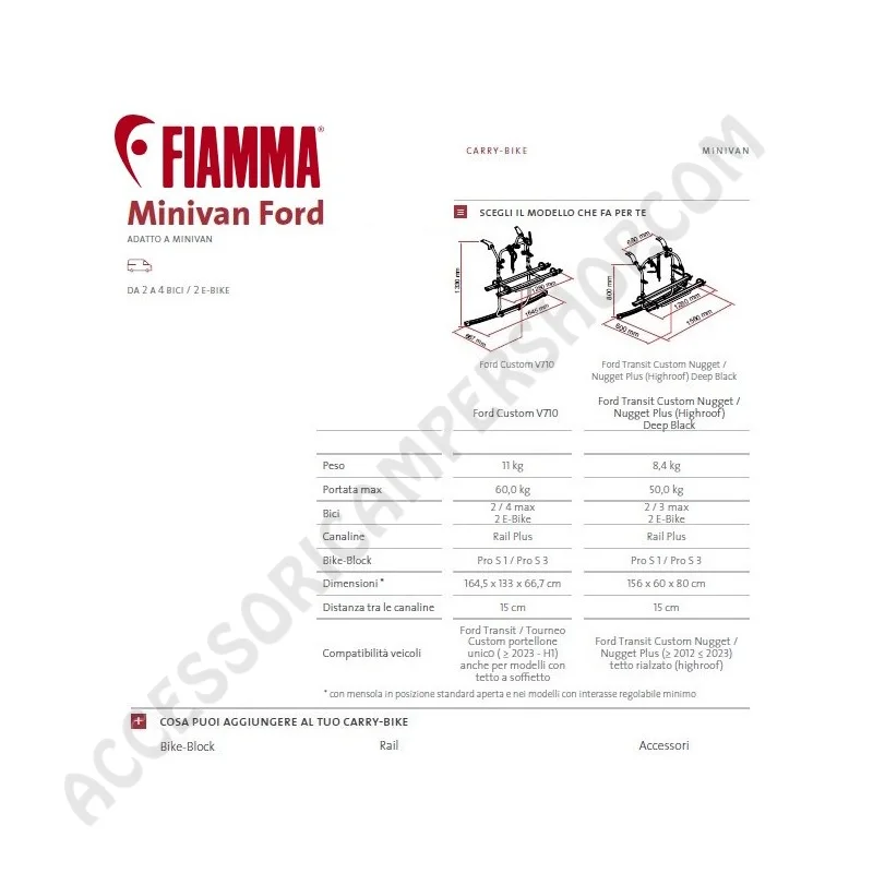 Porta-bici Fiamma Carry-Bike Ford Custom 2025 | Accessoricampershop.com