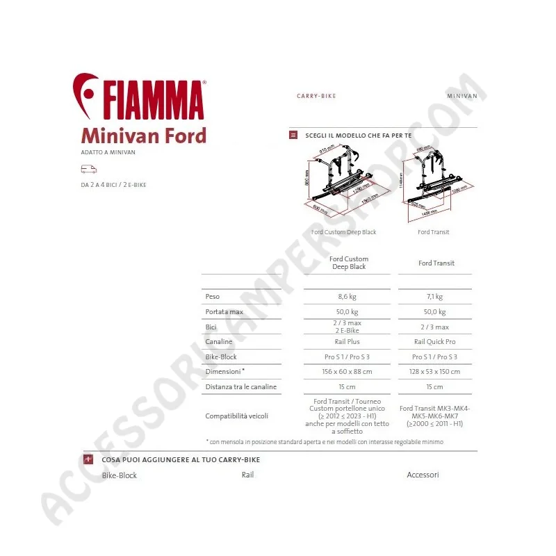 Porta-bici Fiamma Carry-Bike Ford Custom 2025 | Accessoricampershop.com