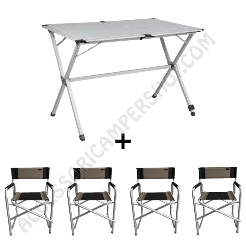 Kit tavolo alluminio 4pax +4 sedie | Accessoricampershop.com