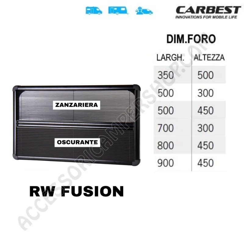 Oscurante zanzariera RW Fusion | Accessoricampershop.com