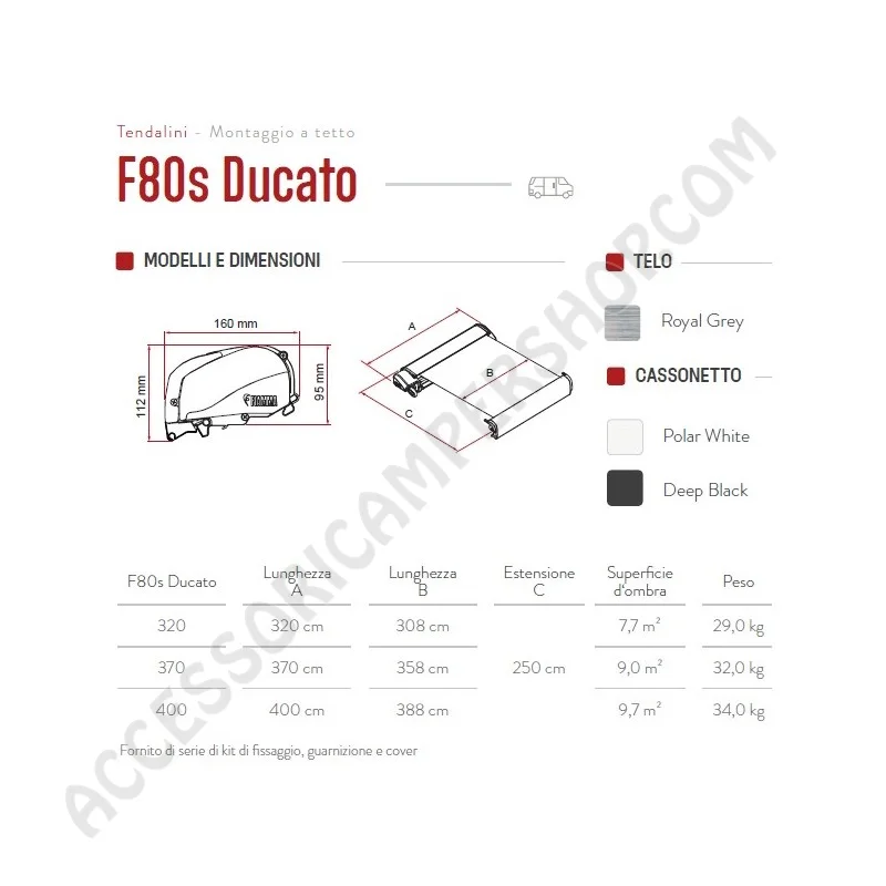 Tendalino F80S Ducato 320 Bianco | Accessoricampershop.com