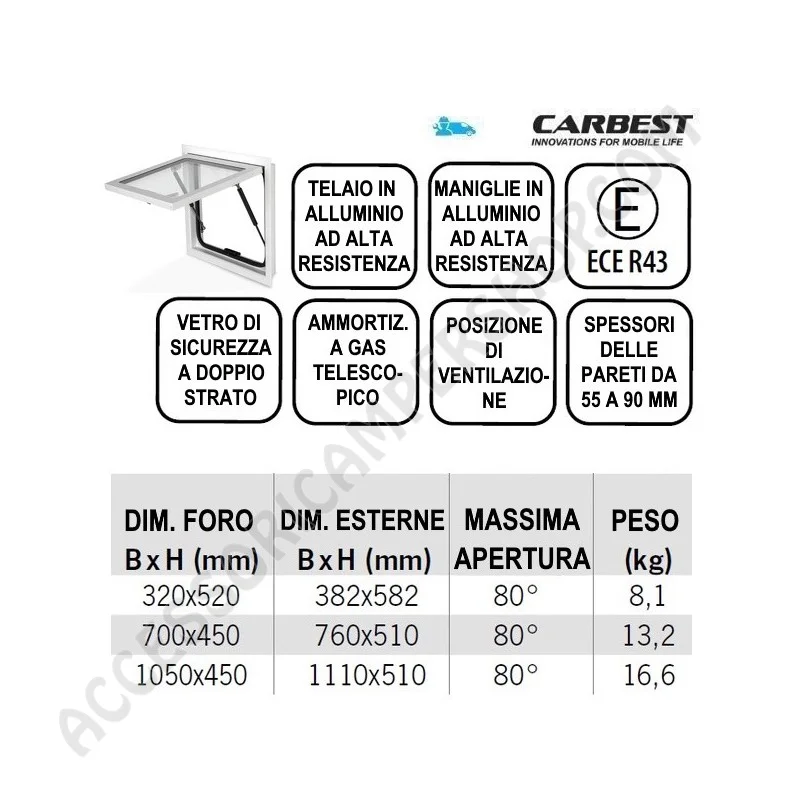 Finestra a Compasso Carbest Vetro | Accessoricampershop.com