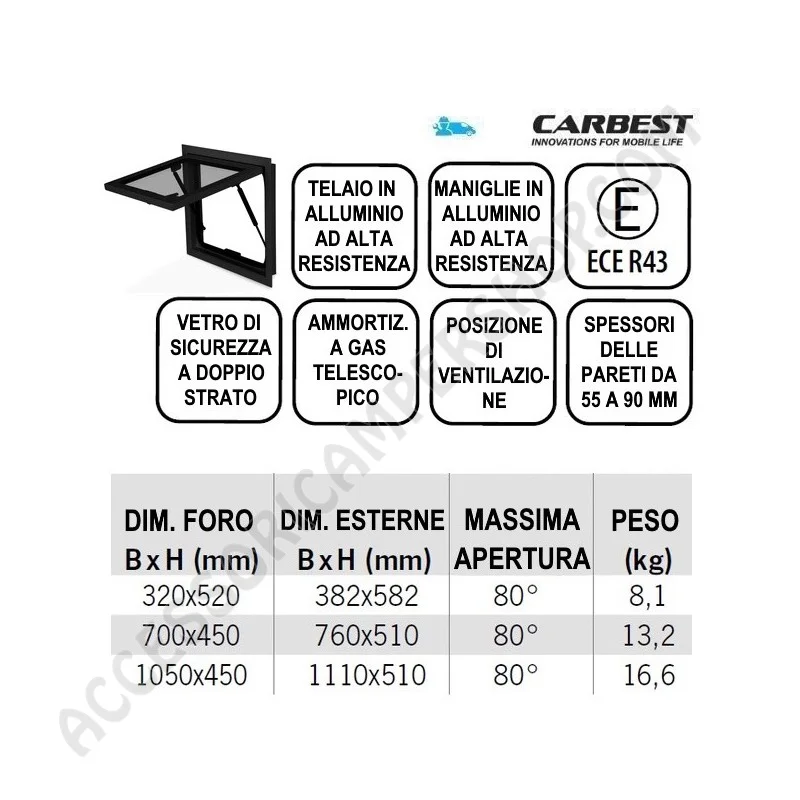 Finestra a Compasso Carbest Vetro | Accessoricampershop.com