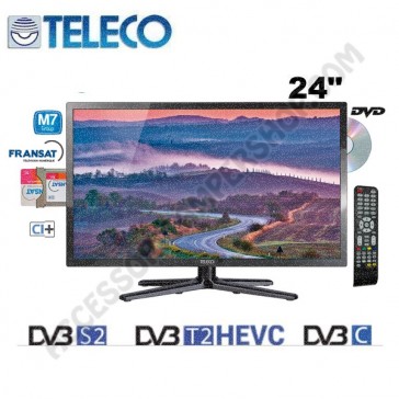 V LCD A LED HD TELECO TEK 24D 24" CON DVD E DVB-S2-DVB-T2-HEVC PER CAMPER VAN  MOTORHOME CARAVAN BARCHE