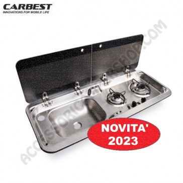 PIANO COTTURA A GAS COMBINATO CON LAVELLO DA INCASSO SX CARBEST PER CAMPER VAN CARAVAN BARCA