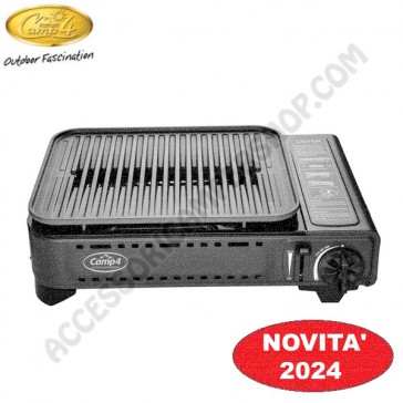 FORNELLO A GAS A CARTUCCIA GOURMET BBQ CAMP4 PORTATILE CON PIASTRA GRILL ANTIADERENTE DA CAMPEGGIO 