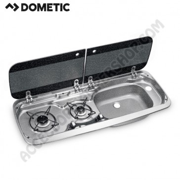 MONOBLOCCO DOMETIC HSG 2370 R 2 FUOCHI E LAVELLO DX CON DUE COPERCHI IN VETRO 900x370 MM. PER CAMPER CARAVAN BARCA