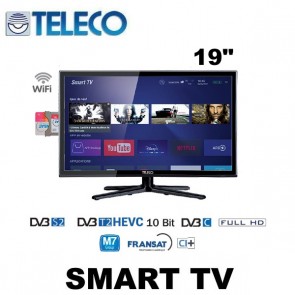SMART TV TELECO TEK19W9 19'' ANDROID 9.0 DVB-S2-DVB-T2-HEVC PER CAMPER VAN  MOTORHOME CARAVAN BARCHE